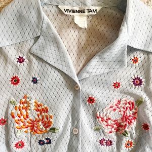 Vintage Vivienne Tam Pale Blue Embroidered Blouse, sz S